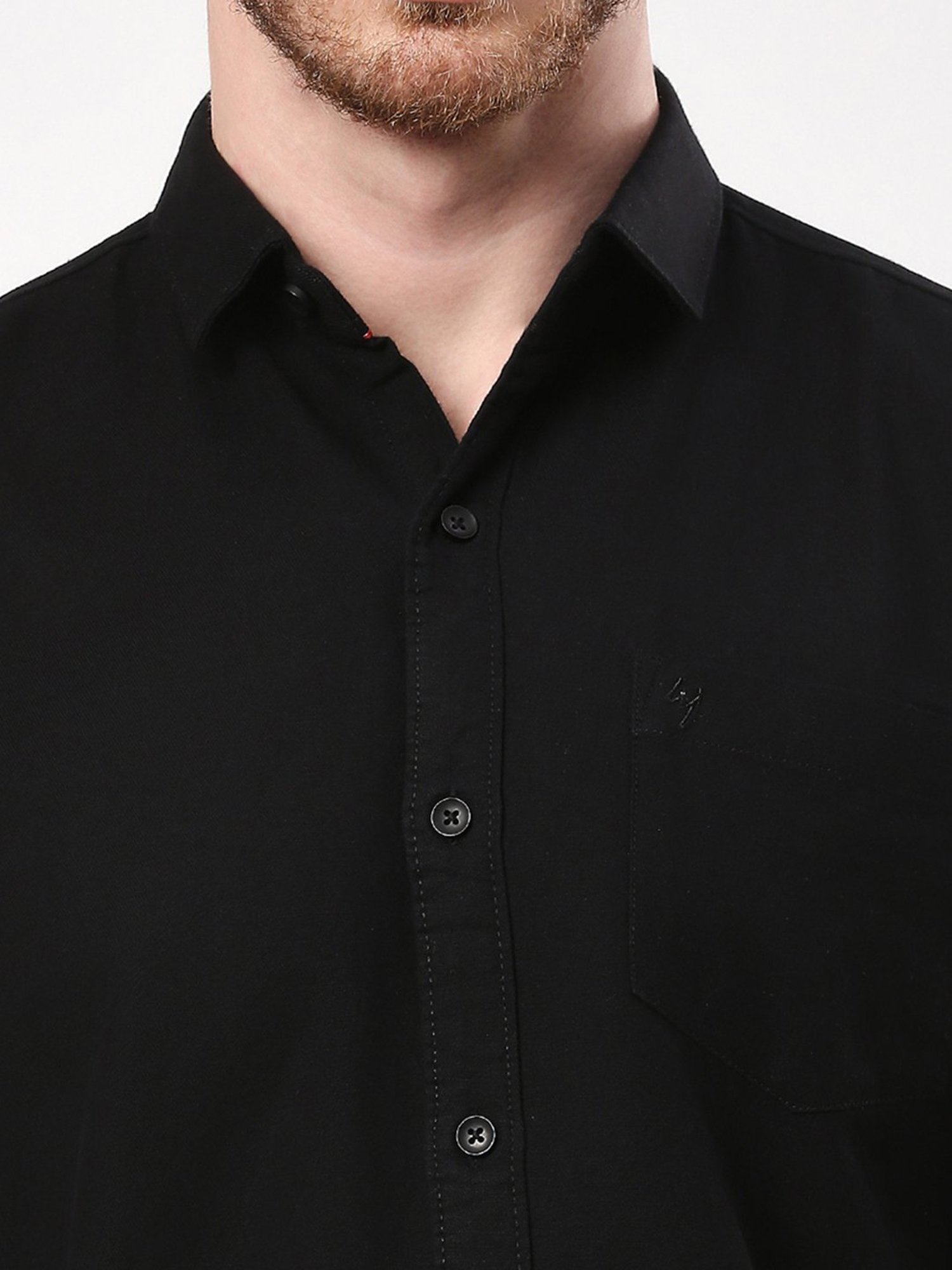 HJ HASASI Black Slim Fit Cotton Shirt