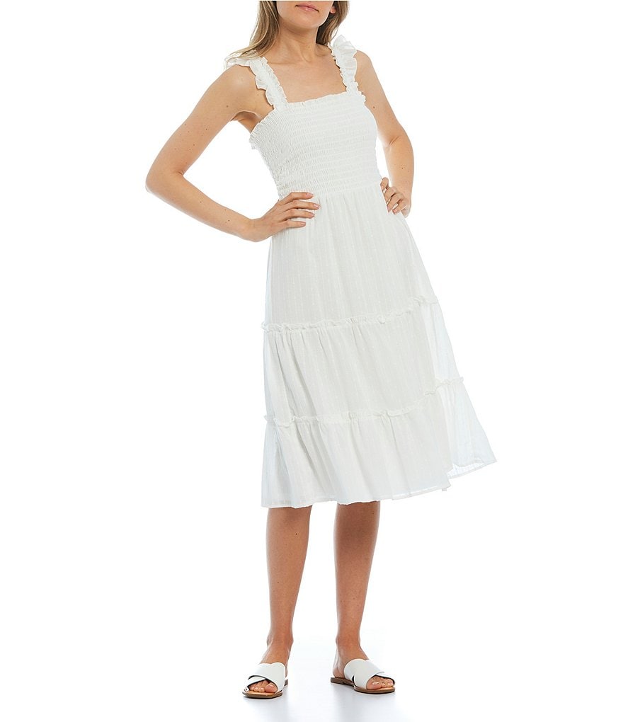 June & Hudson Ruffle Strap Smocked Tiered Dress