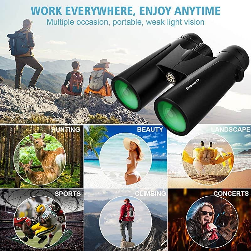 Powerful Binoculars with Clear Weak Light Vision Lightweight 11 lbs Binoculars for Birds Watching Hunting Sports Large Eyepiece Binoculars for Adults with BAK4 FMC Lens