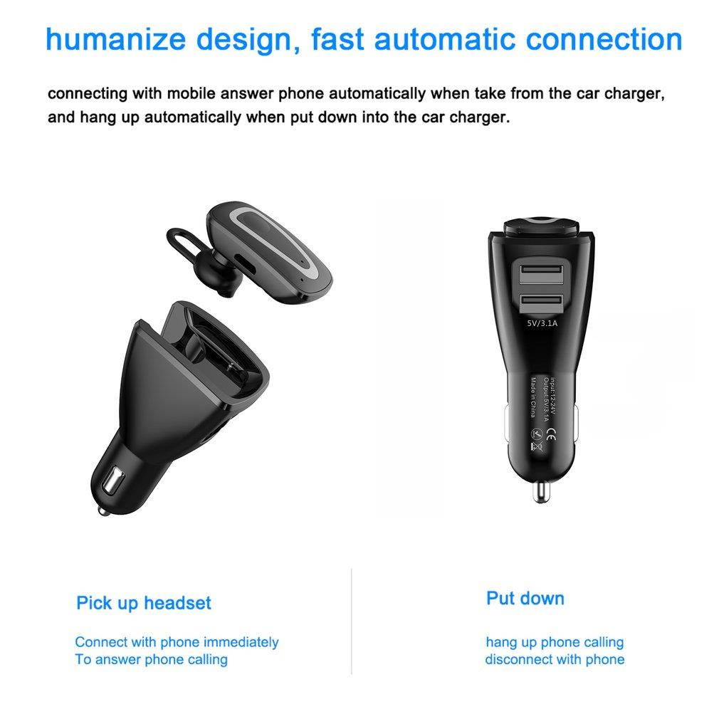 V-C2 Dual USB Ports Vehicle Charge Adapter Double USB Car Charger Wireless Bluetooth Earphone Hands-free Calls Function