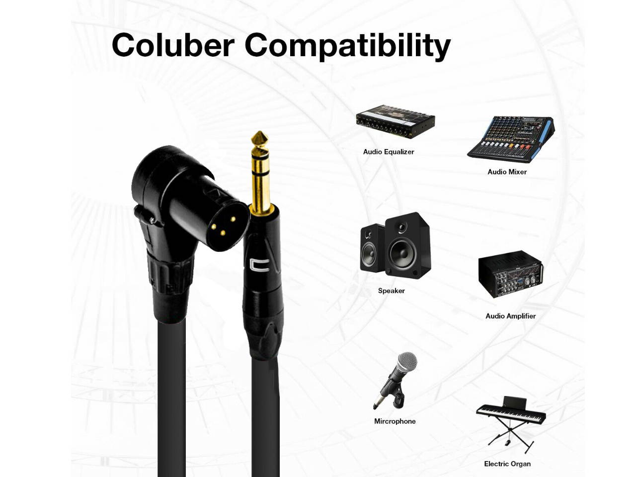 Right Angle 3-Pin XLR Male to 1/4" TRS Balanced Stereo Cable Custom Length Color