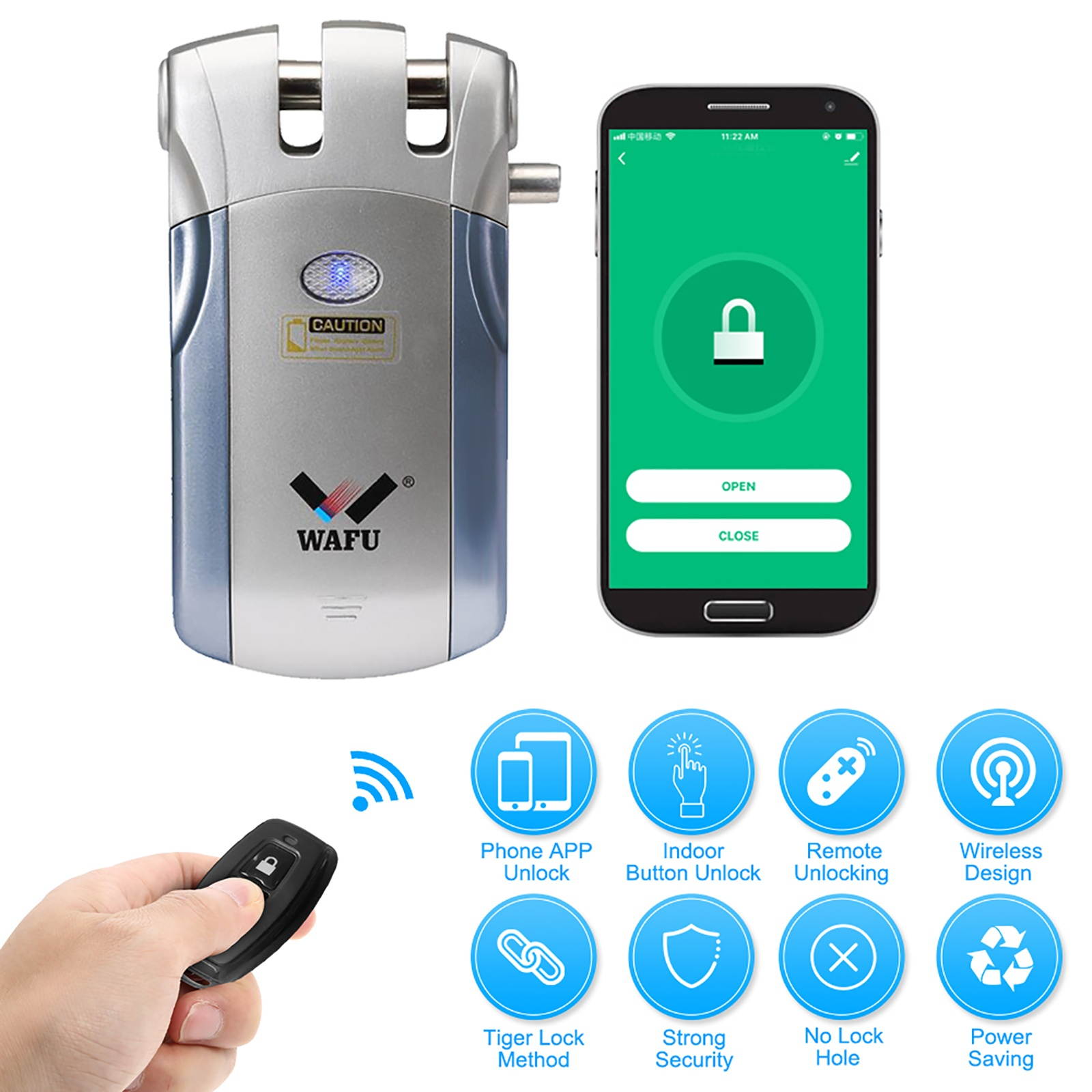 WAFU HF-018W WiFi Smart Electronic Lock Tuya / SmartLife Lock Remote Control Invisible Keyless Entry Door Lock Zinc Alloy Metal Smart Door Lock  iOS Android APP Unlocking with 2 Remote Controllers