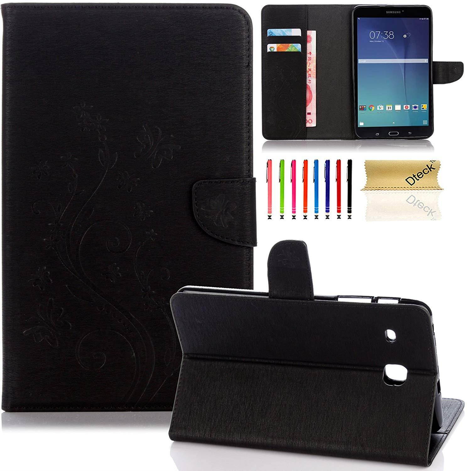 T377a/T377v Case, Galaxy Tab E 8.0" Tablet Case, Dteck Slim PU Leather Magnetic Closure Flip Stand Case [Embossed Flower Design] Protective Case for Samsung SM-T375/T377 4G LTE Verizon,Black