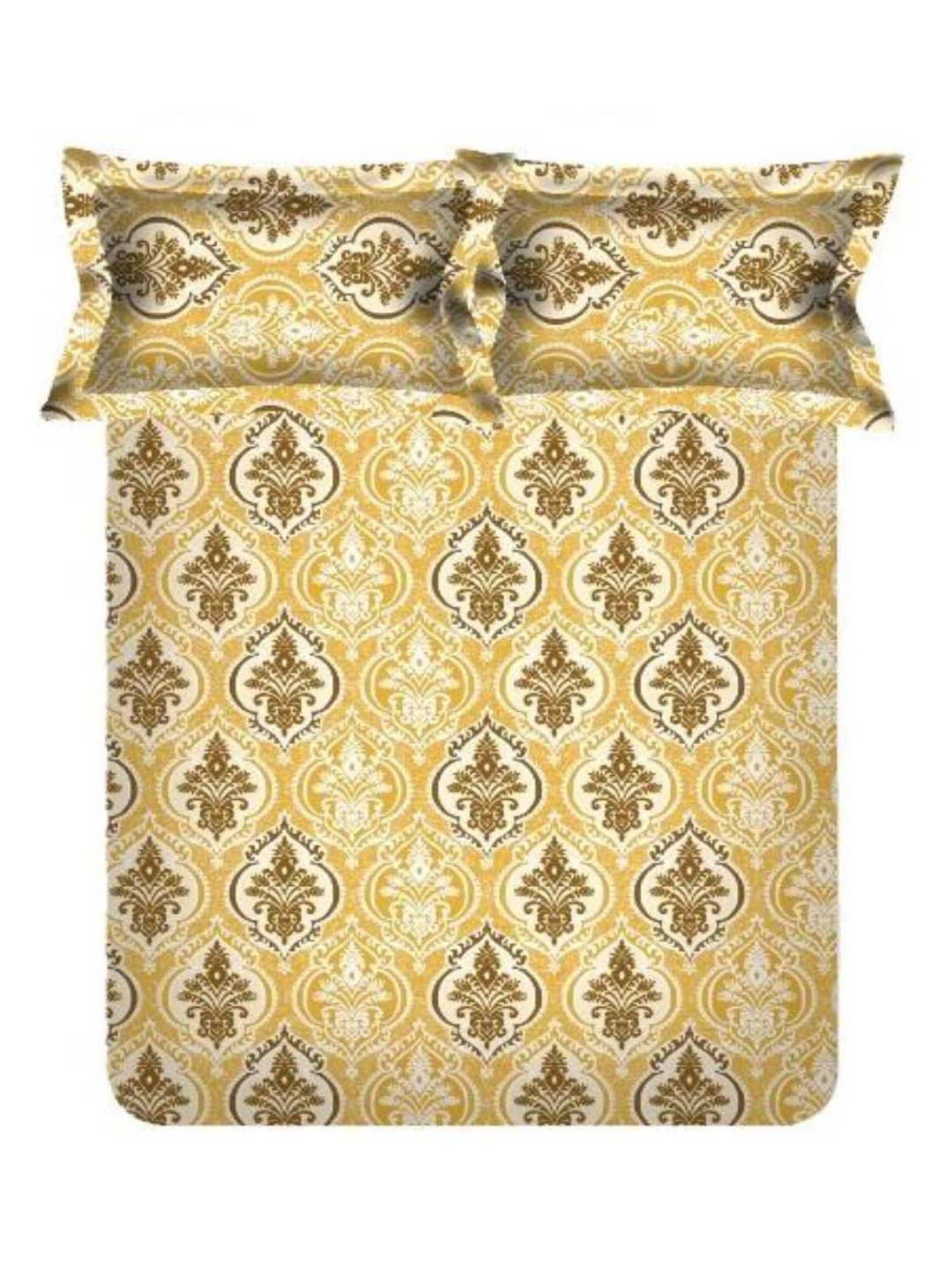 SWHF Yellow & Brown Cotton 108 TC Double Bedsheet Sets