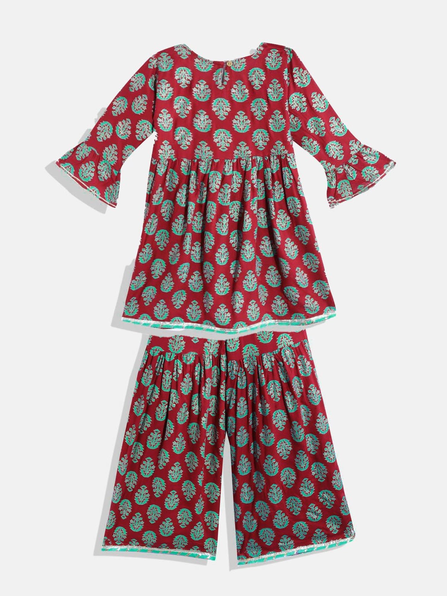 READIPRINT FASHIONS Kids Maroon Floral Print Kurta With Sharara