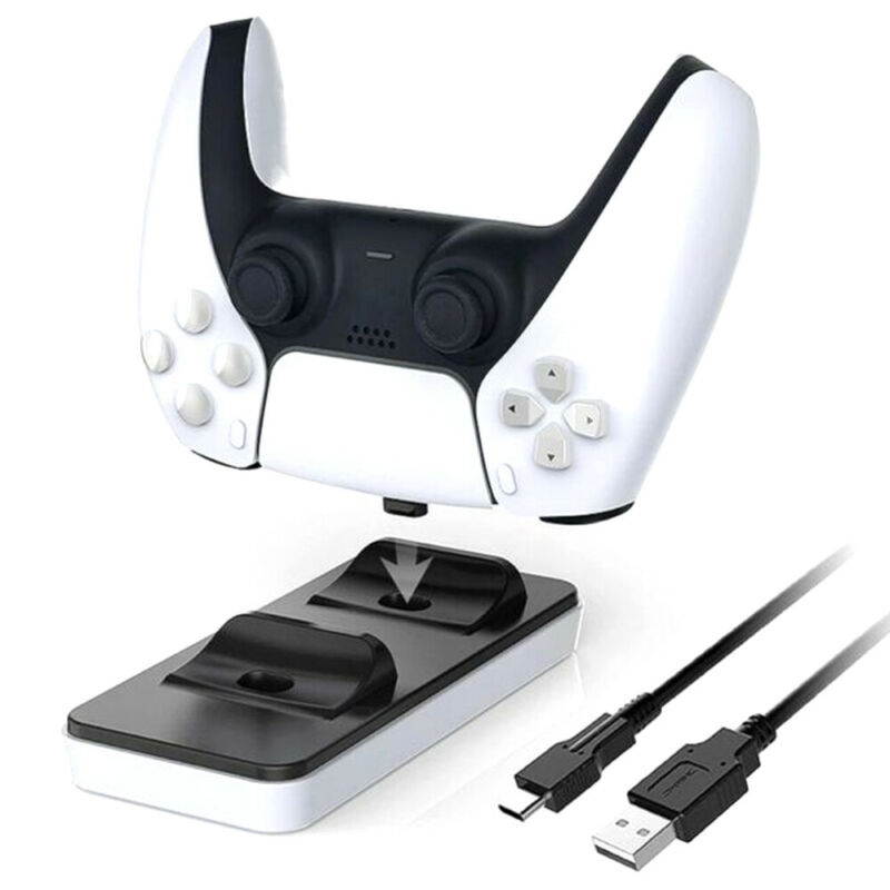 Dual USB Type C Charging Station for PS5 DualSense Wireless Controller, Charging Dock with Dual USB C Ports, Console Accessories Portable Charger Stand Holder for Playstation 5 PS5 Game Controller