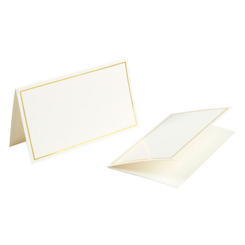 Pack of 100 Place Cards - Small Tent Cards with Gold Foil Border - Perfect for Weddings, Banquets, Events, 2 x 3.5 Inches