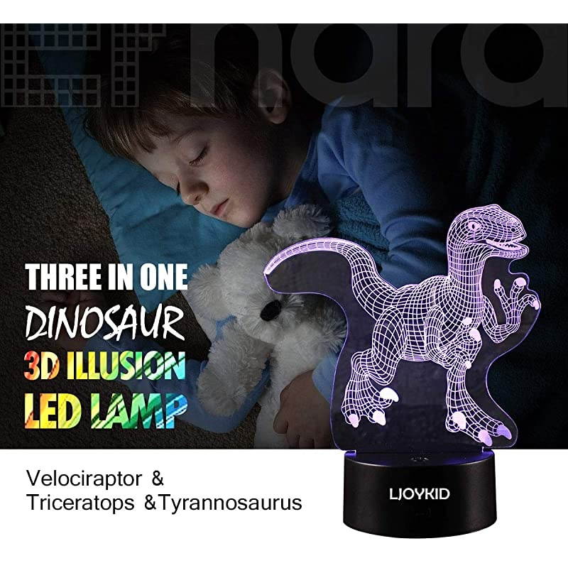 Dinosaur Night Light Illusion Lamp Three Pattern and 7 Color Change Decor Lamp with Remote Control for Kids Dinosaur Gifts for Boys