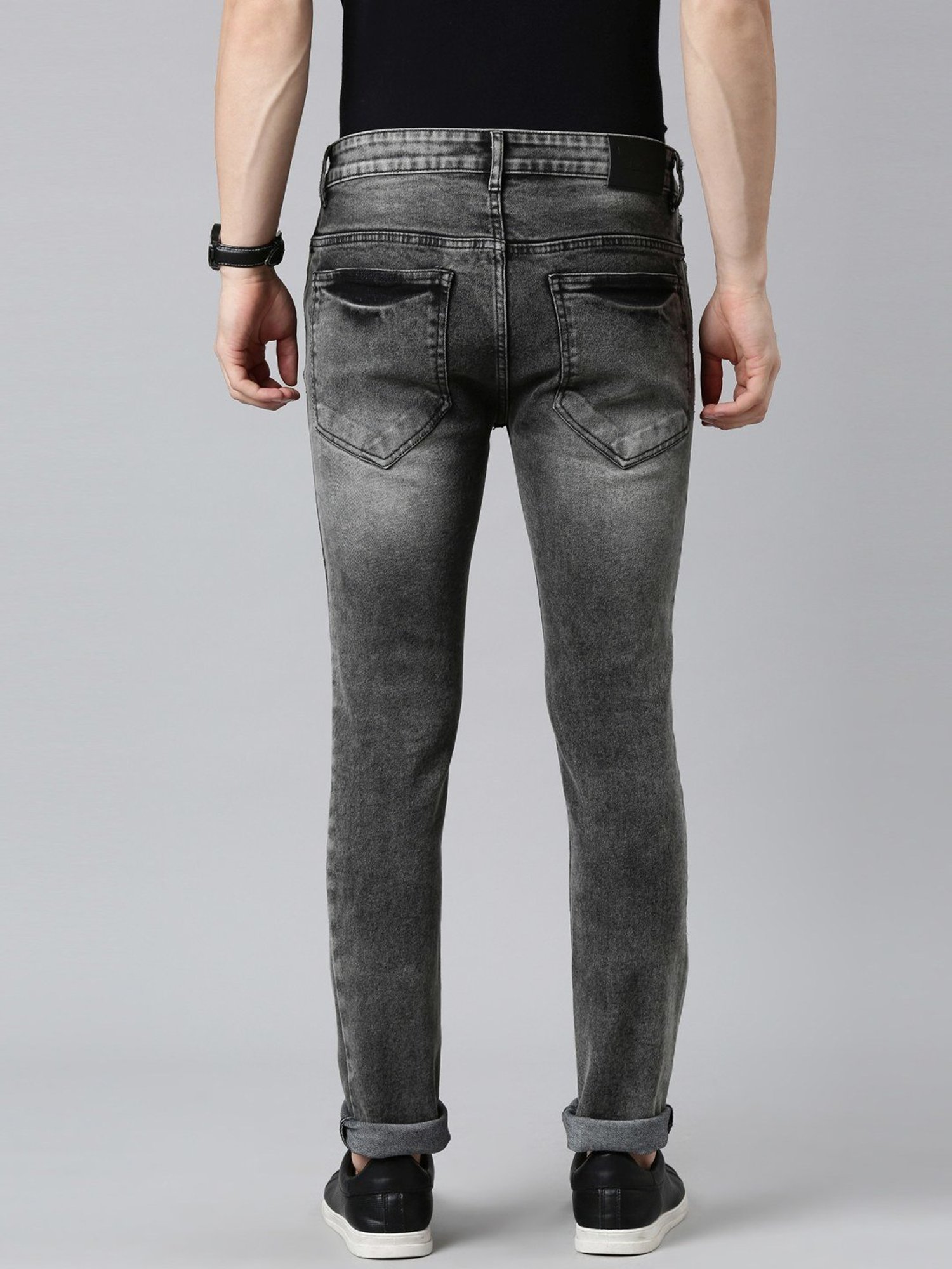 CINOCCI Mid Black Cotton Slim Fit Distressed Jeans