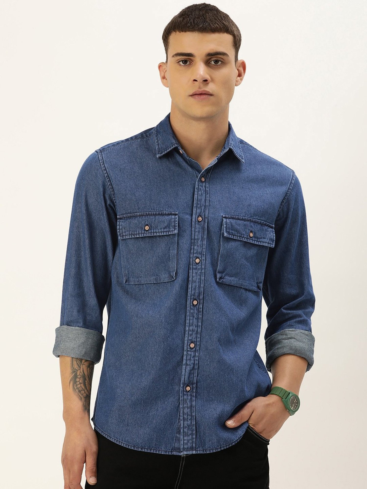 Bene Kleed Blue Regular Fit Denim Shirt