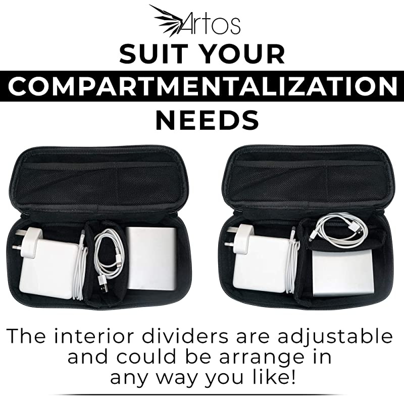 Leather Canvas Electronics Organizer Case Accessories Bag W 3 Leather Cable Straps | Tech Gadget Zipper Pouch| for Cord Phone Tablet Laptop Chargers Power Bank