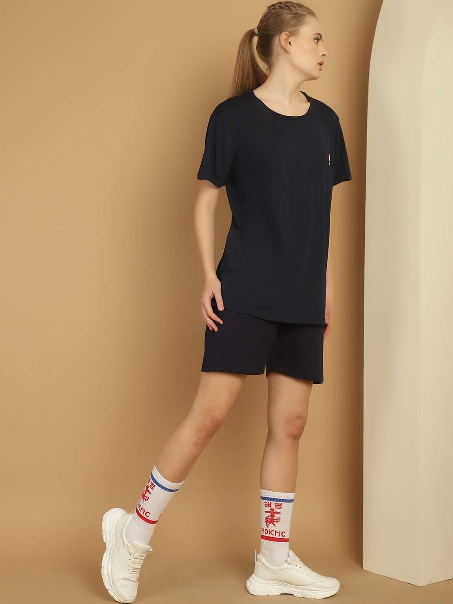 Vimal Jonney Black Cotton Sports T-Shirt Shorts Set