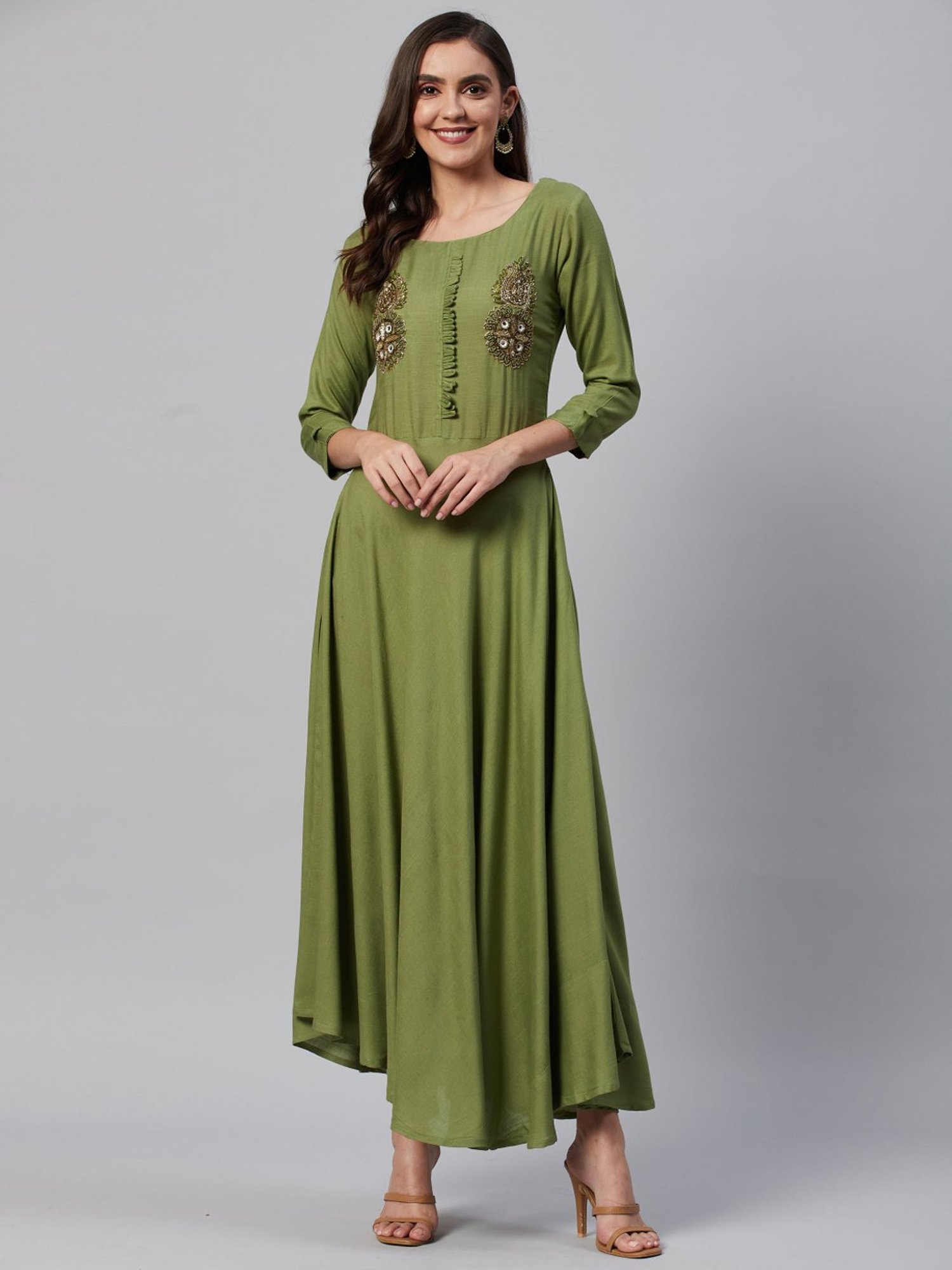 HIGHLIGHT FASHION EXPORT Green Embellished Maxi Dress