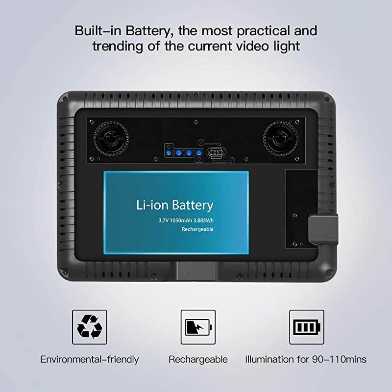 Led Video Light, Built-in Rechargeable Battery on Camera Light, 3200K-5600K Bi-Color Dimmable, CRI95+, with Hot Shoe Ball Mount, USB Cable Video Lighting for YouTube, Children,Wedding Shooting