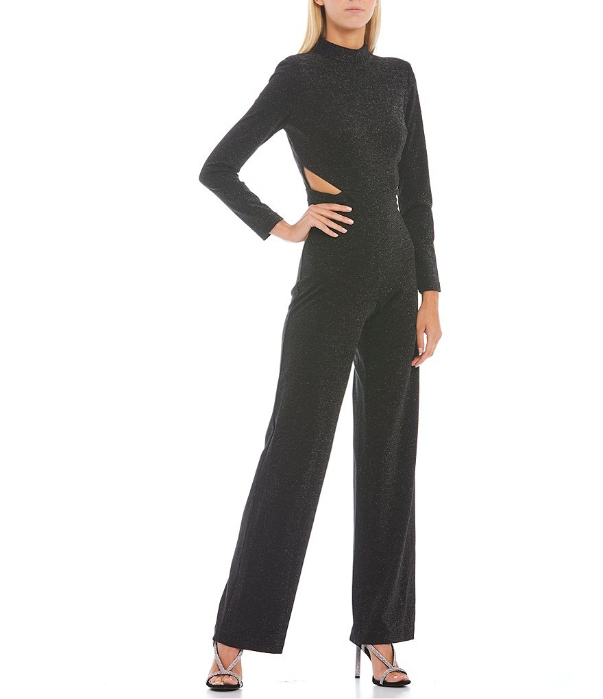 Aidan Aidan Mattox Stretch Crepe Side Cut Out Mock Neck Long Sleeve Jumpsuit