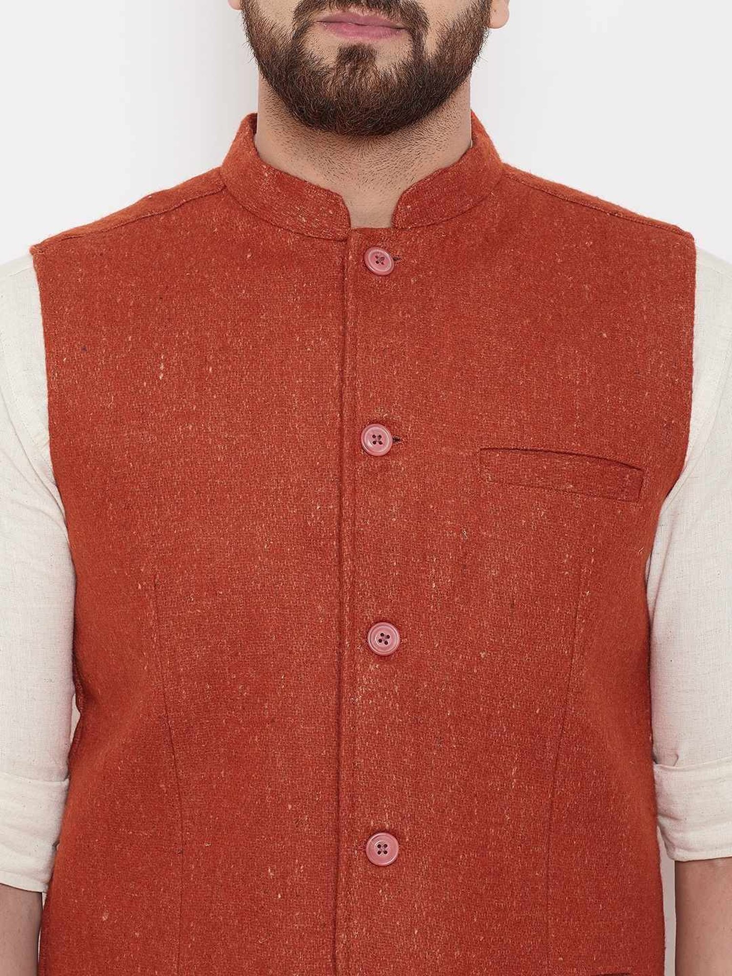 Even Rust Regular Fit Nehru Jacket