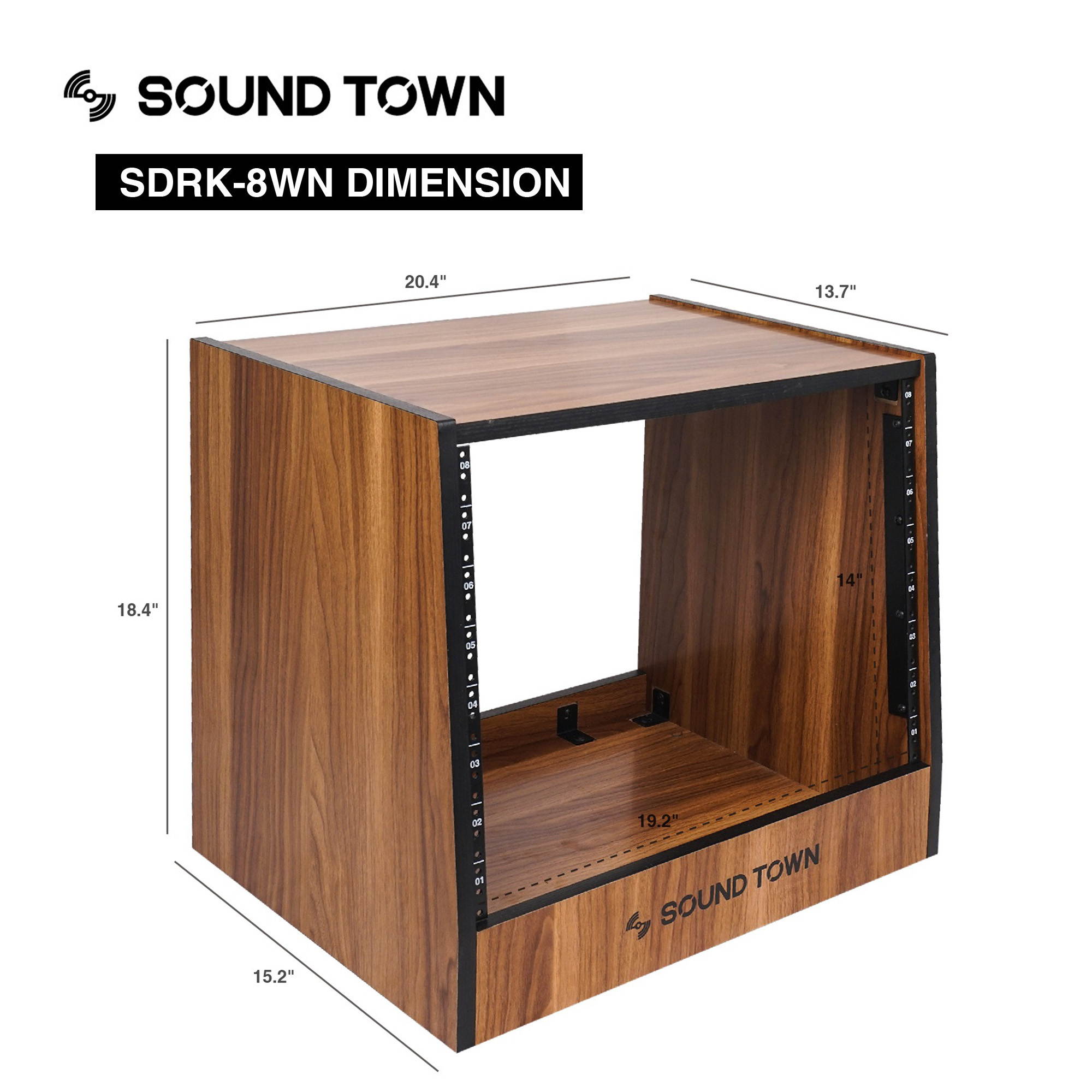 Sound Town DIY 8U Studio Rack with Furniture Grade Walnut Laminate (SDRK-8WN)
