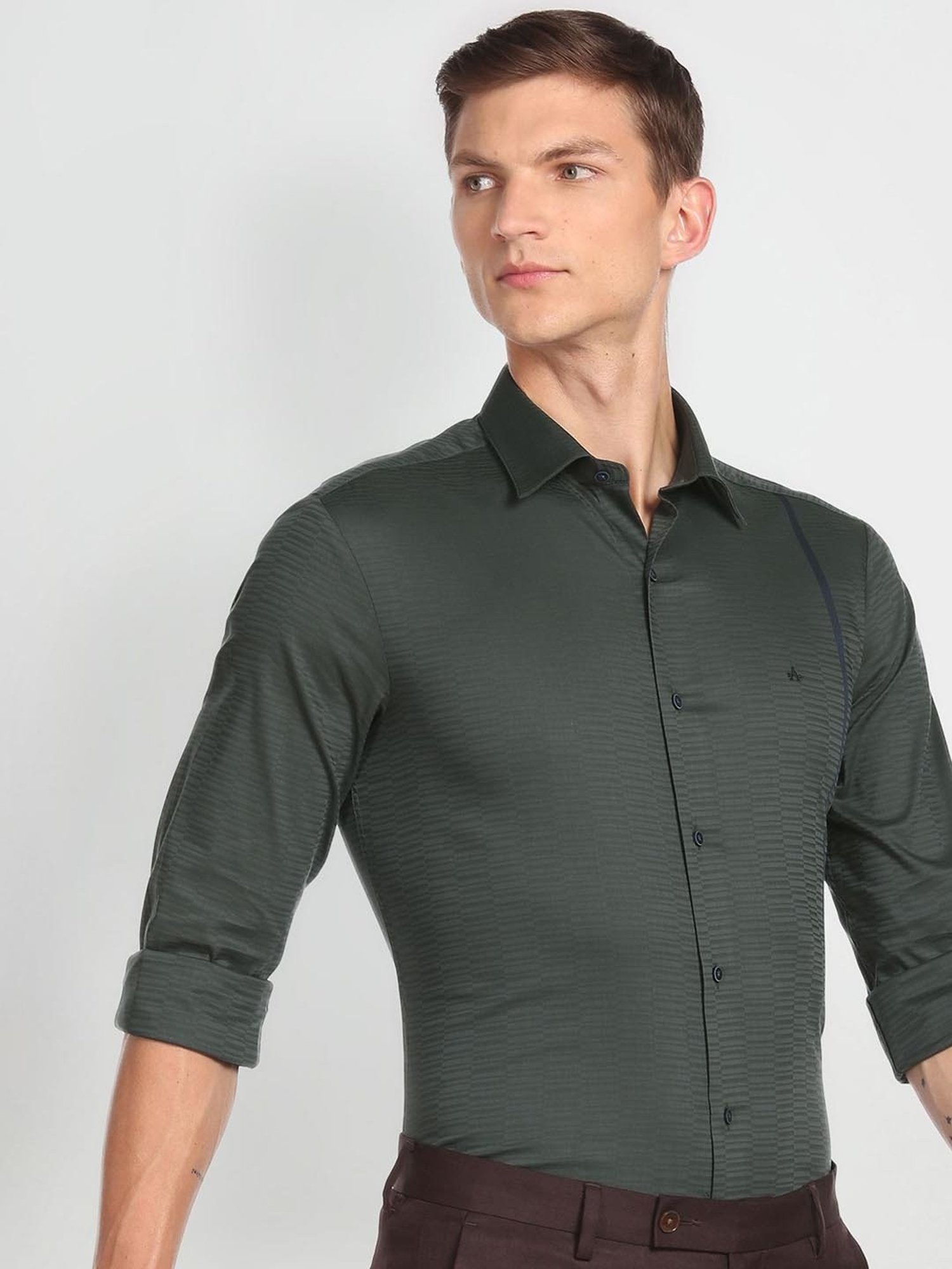 Arrow New York Green Cotton Slim Fit Self Pattern Shirt