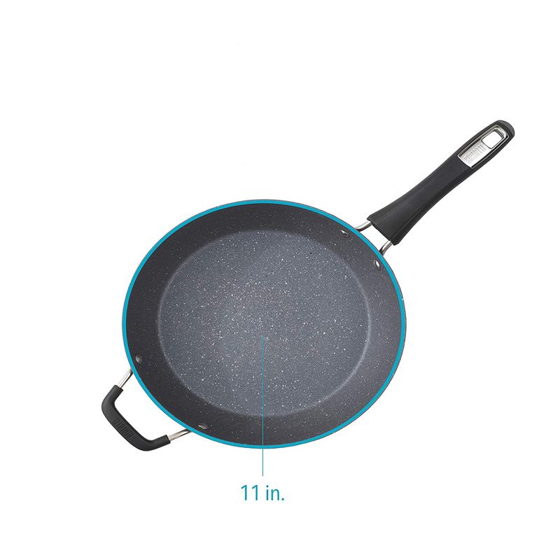 Bialetti 7554 Impact Covered Nonstick Heavy Gauge Aluminum Oven Safe 11 Inch Deep Saute Kitchen Pan with Silicone Handle and Glass Lid, Gray