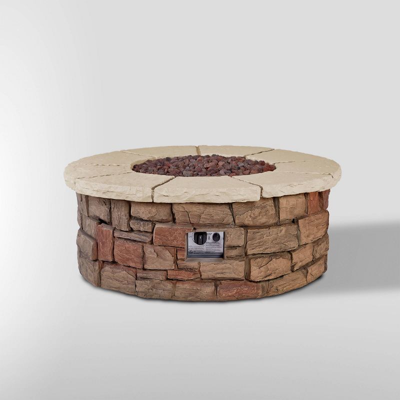 Sedona Round Gas Fire Table with Natural Gas Kit Beige - Real Flame