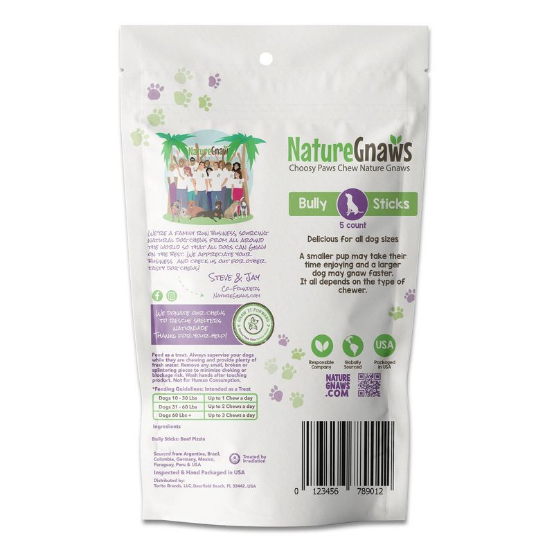 Nature Gnaws Beef Bully Stick Dog Treats - 5ct