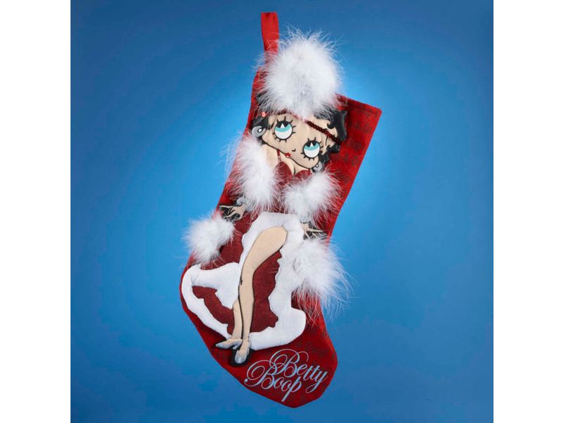 Kurt S. Adler 19" Betty Boop Showgirl Flapper Applique Christmas Stocking with Faux Fur Trim