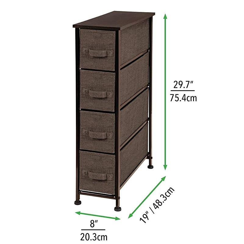 Narrow Vertical Dresser Storage Tower Sturdy Steel Frame Wood Top Easy Pull Fabric Bins Organizer Unit for Bedroom Hallway Entryway Closet Textured Print 4 Drawers Espresso Brown