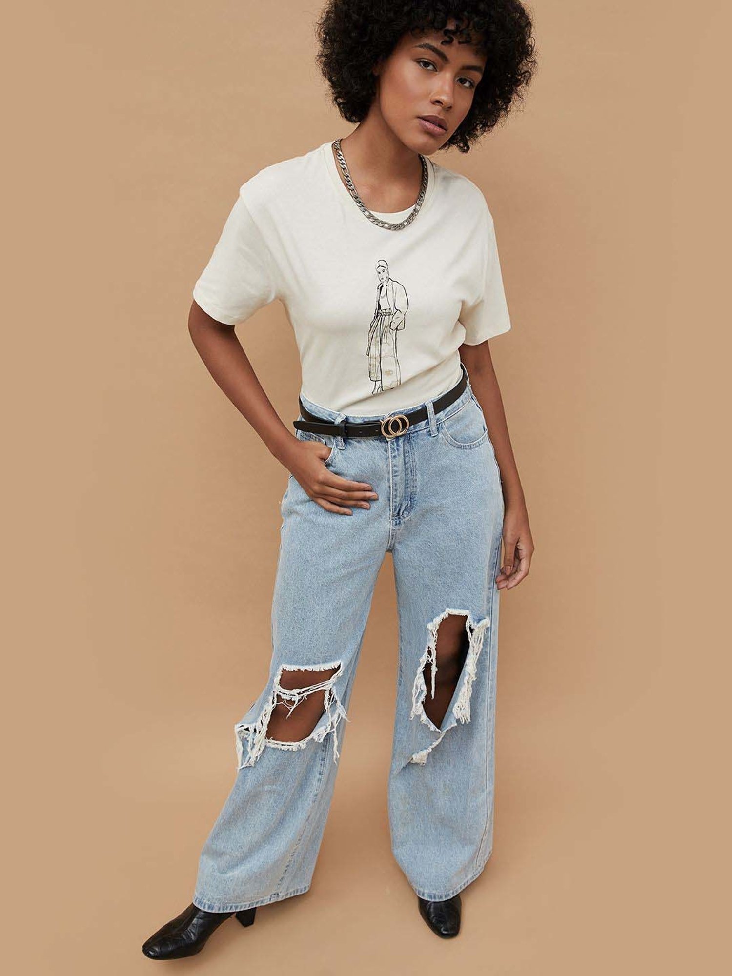 Fame Forever by Lifestyle Off-White Cotton Printed T-Shirt