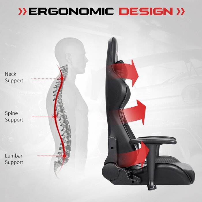 Furmax Gaming Office Chair Ergonomic High-Back Racing Style Adjustable Height Executive Computer Chair, PU Leather Swivel Desk Chair (Black/Grey)