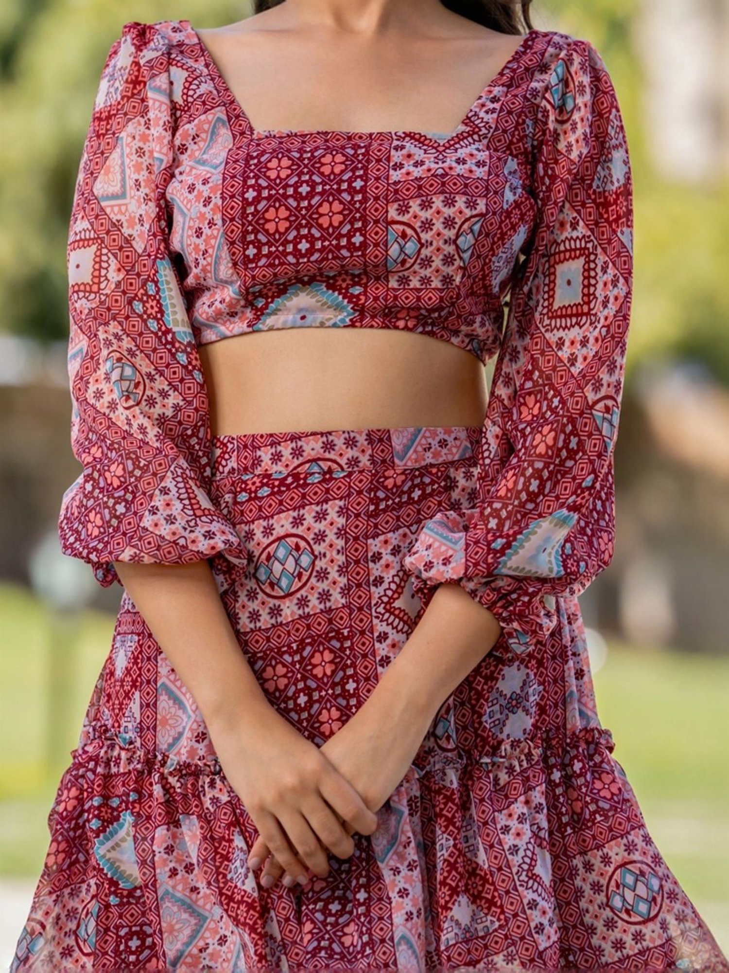 HOUSE OF JAMOTI Purple Printed Crop Top Skirt Set