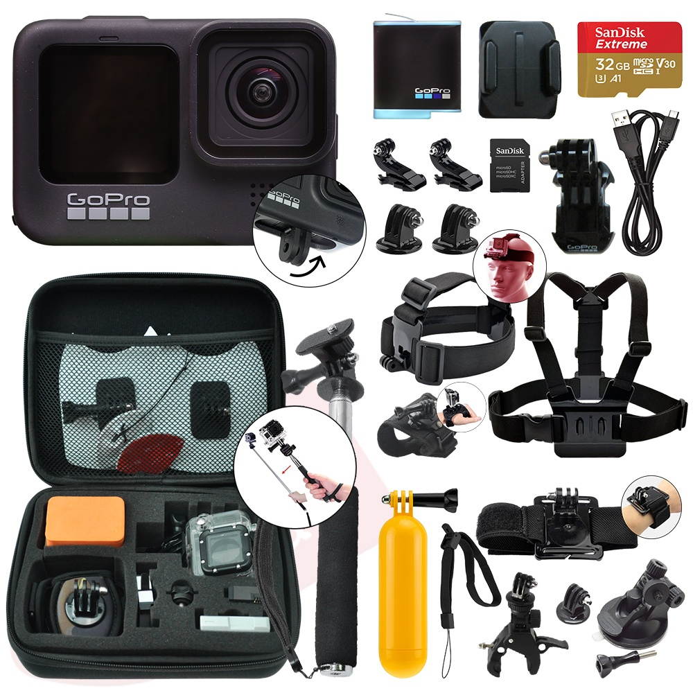 GoPro HERO9 Black Waterproof 5K Camera Camcorder + 32GB Complete Action Bundle