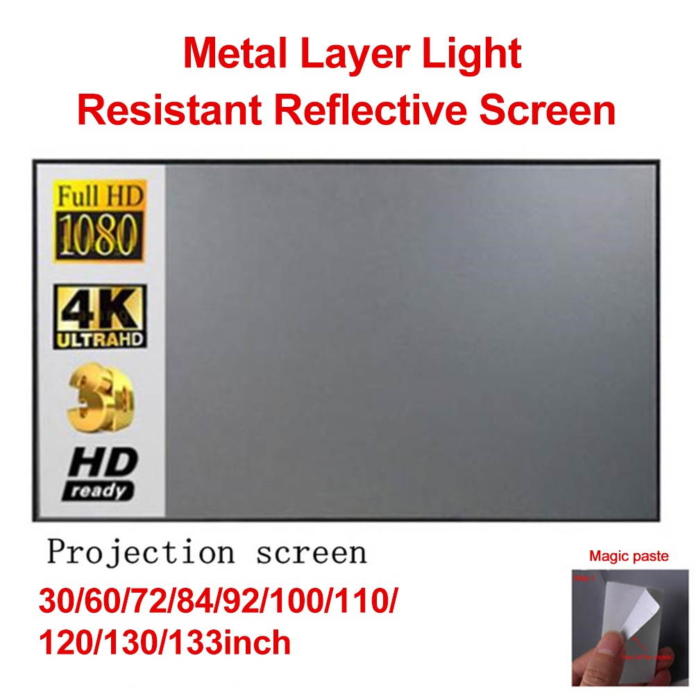 Portable Foldable Projector Screen Metal Layer Light Resistant Home Movie Reflective Screen (60inch 4:3)