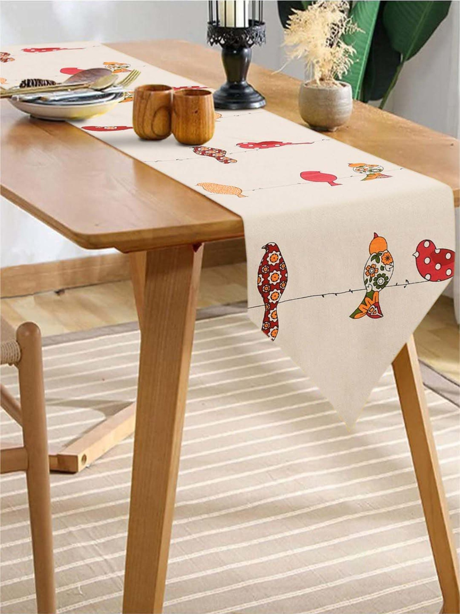 Urban Space Red Cotton 200 GSM 4 Seater Dining Table Runner