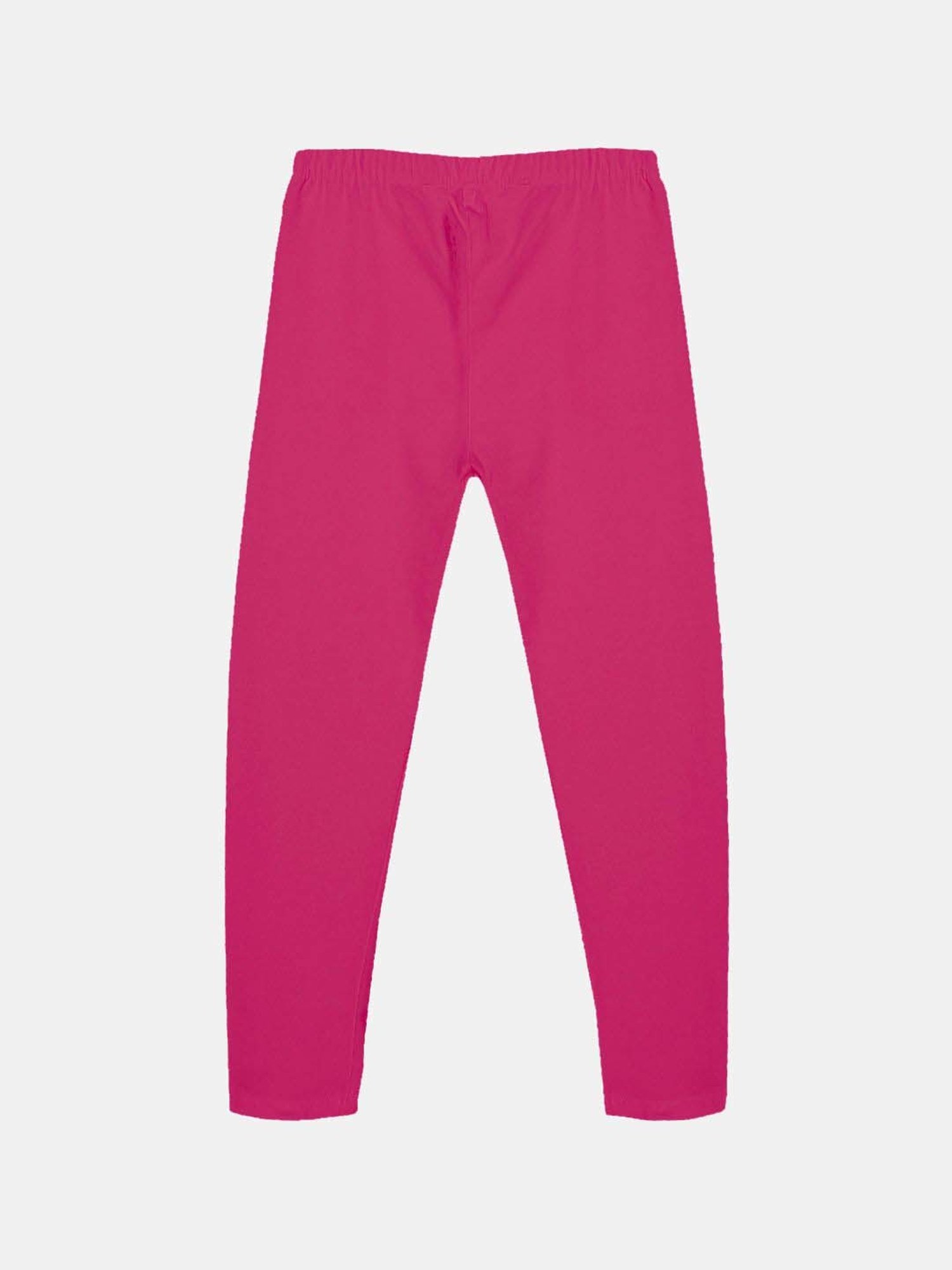 Kiddopanti Girls Pink Solid Leggings