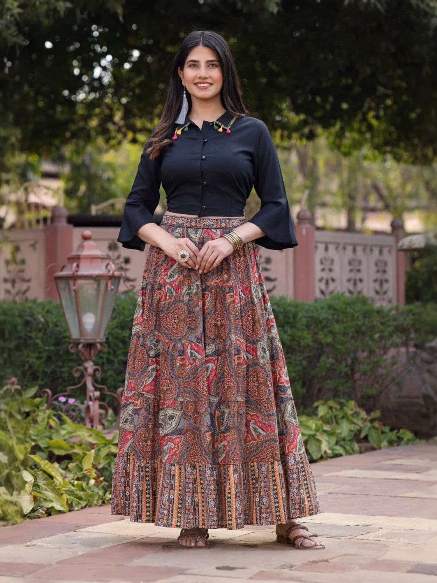 Juniper Multicolored Flare Fit Shirt Skirt Set