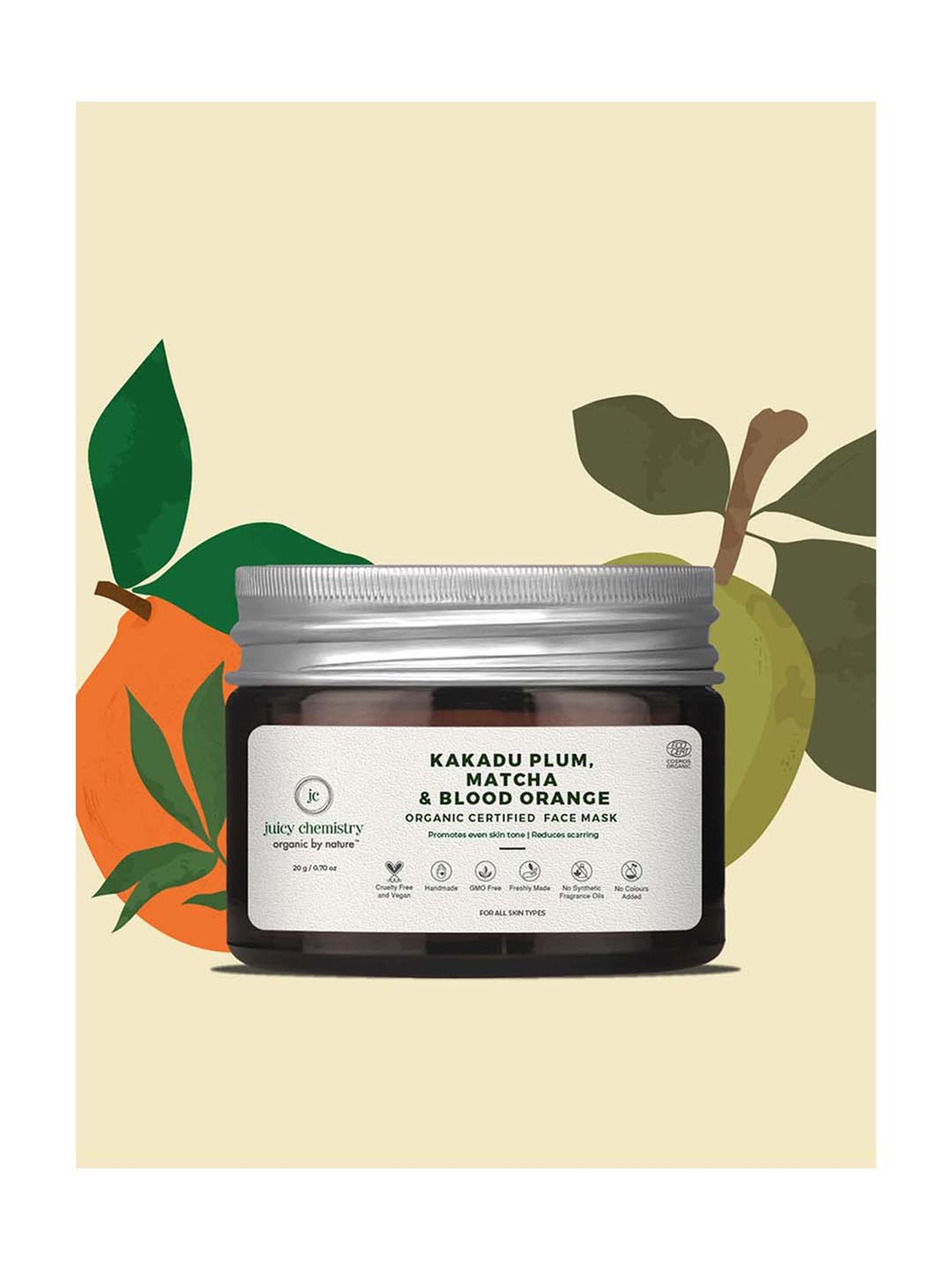 Juicy Chemistry Organic Kakadu Plum Matcha & Blood Orange Face Mask - 20 gm