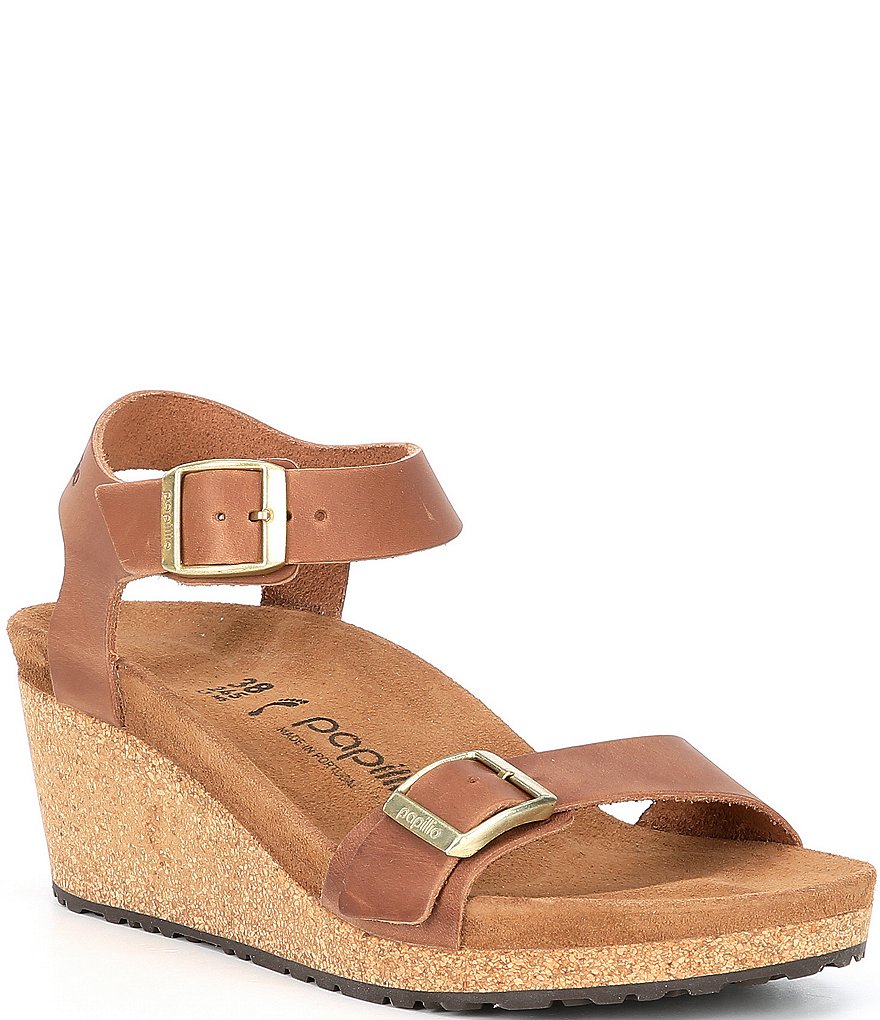 Papillio by Birkenstock Soley Leather & Cork Ankle Strap Wedges