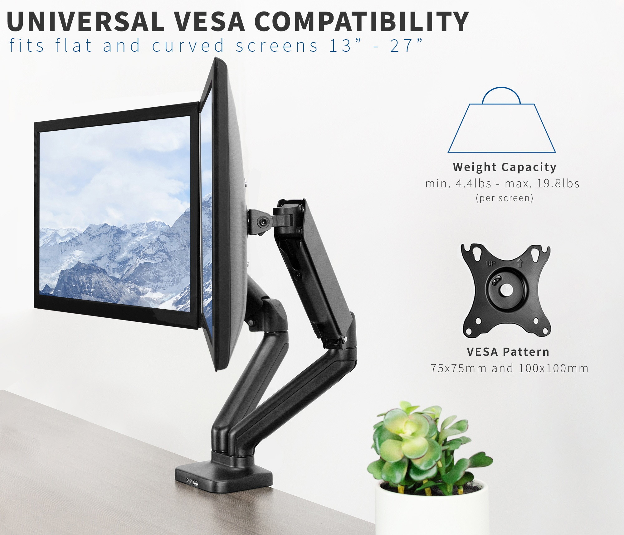 VIVO Dual Monitor Counterbalance Gas Spring Desk Mount Stand w/ USB and Audio | Fits Screens up to 27" (STAND-V002OU)