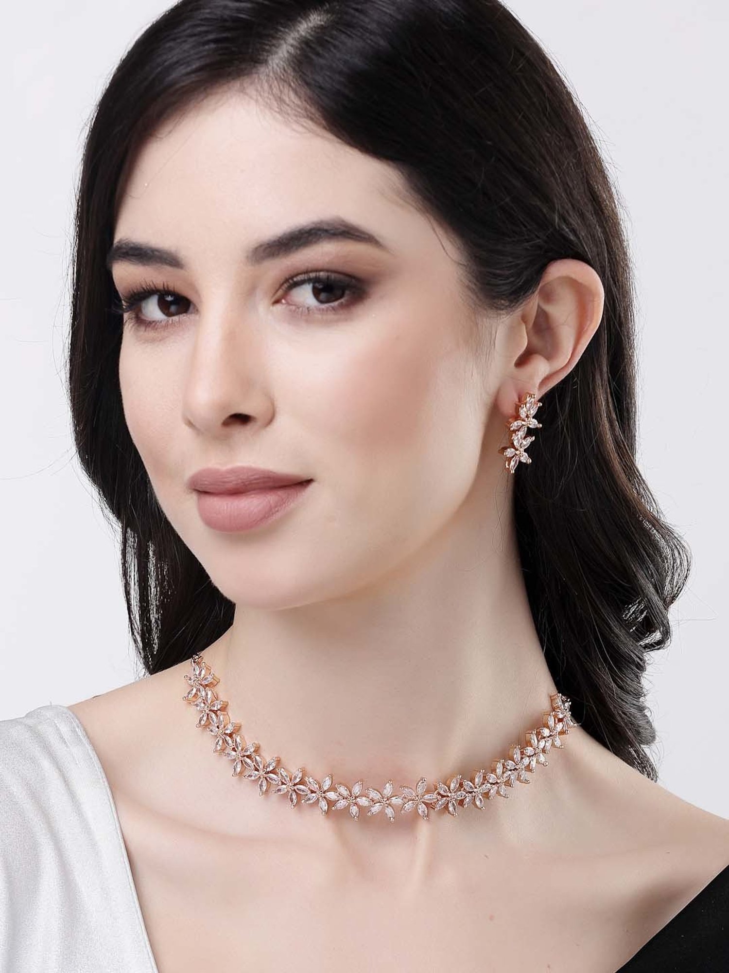 NVR Gold Plated CZ Stone Handcrafted Jewellery Set for Women