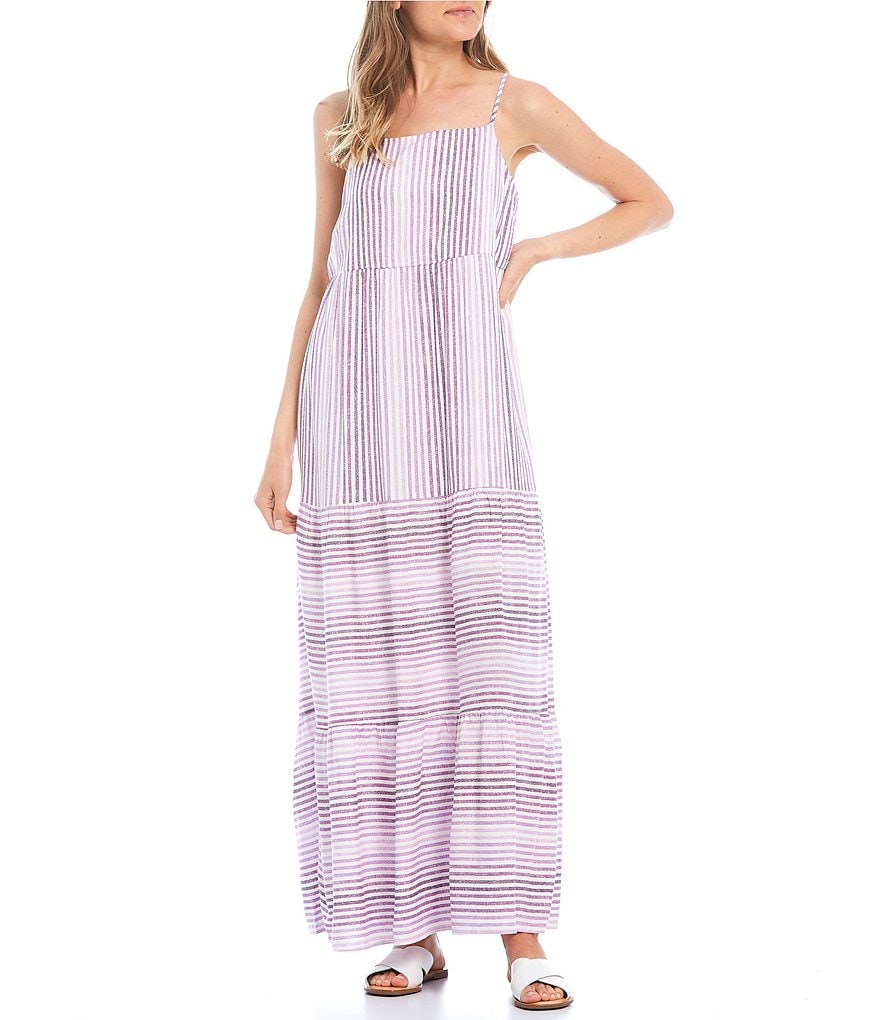 Love & Piece Spaghetti Strap Striped Tiered Midi Dress