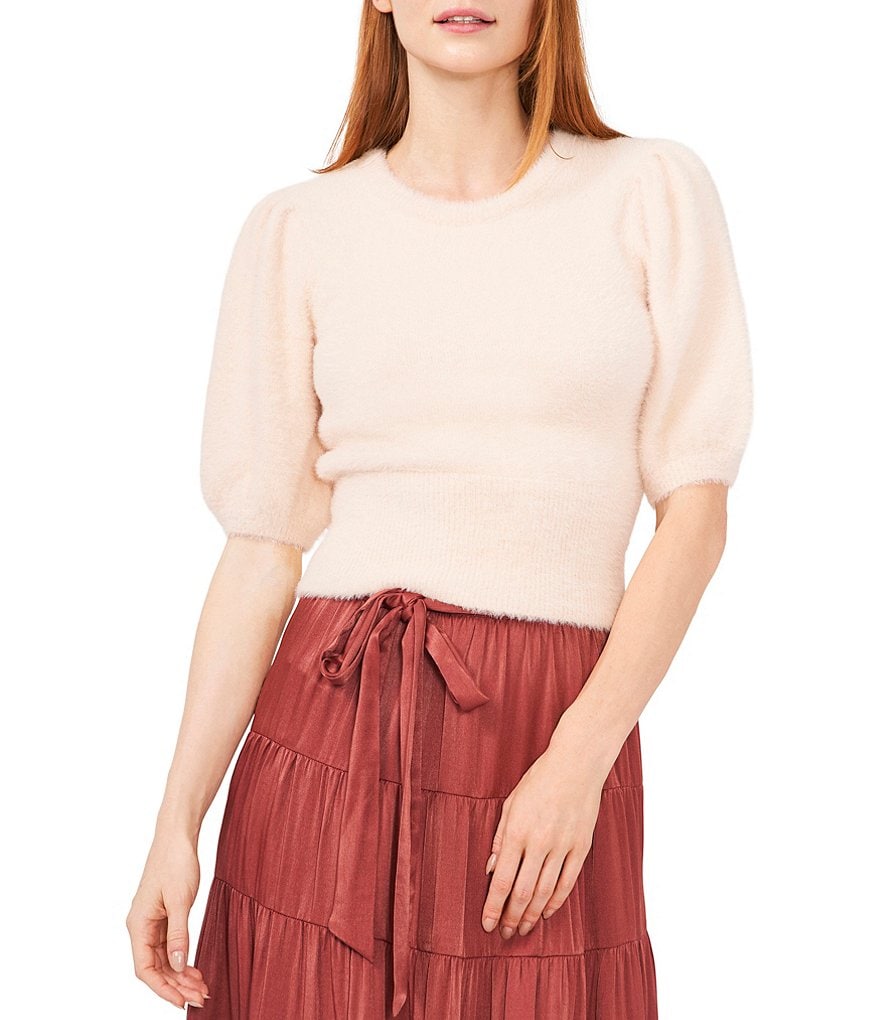 A Loves A Round Neck Long Bishop Sleeve Rib Knit Sweater