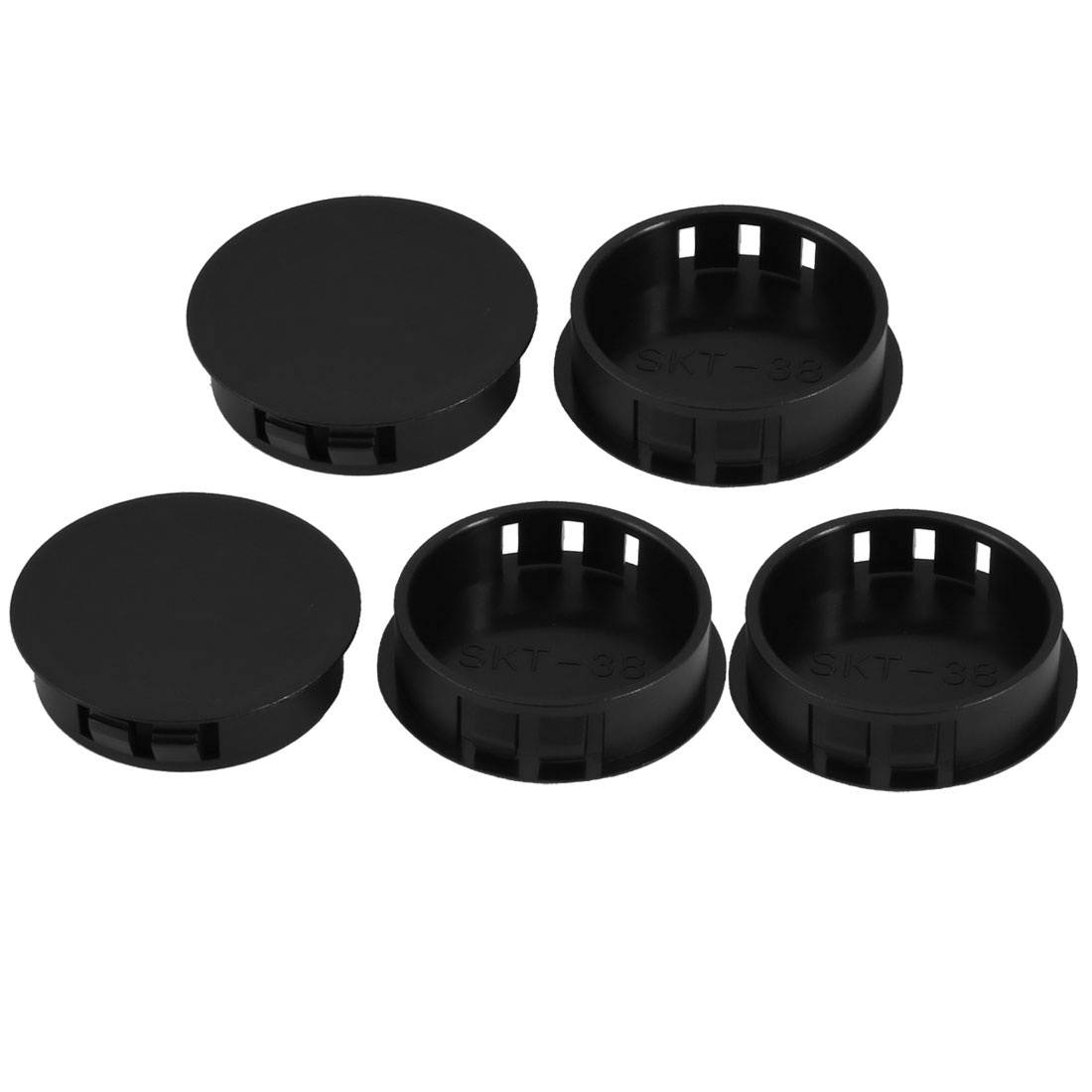 5pcs 38mm Dia Black Plastic Tubing Plug Door and Window Locking Hole Plugs