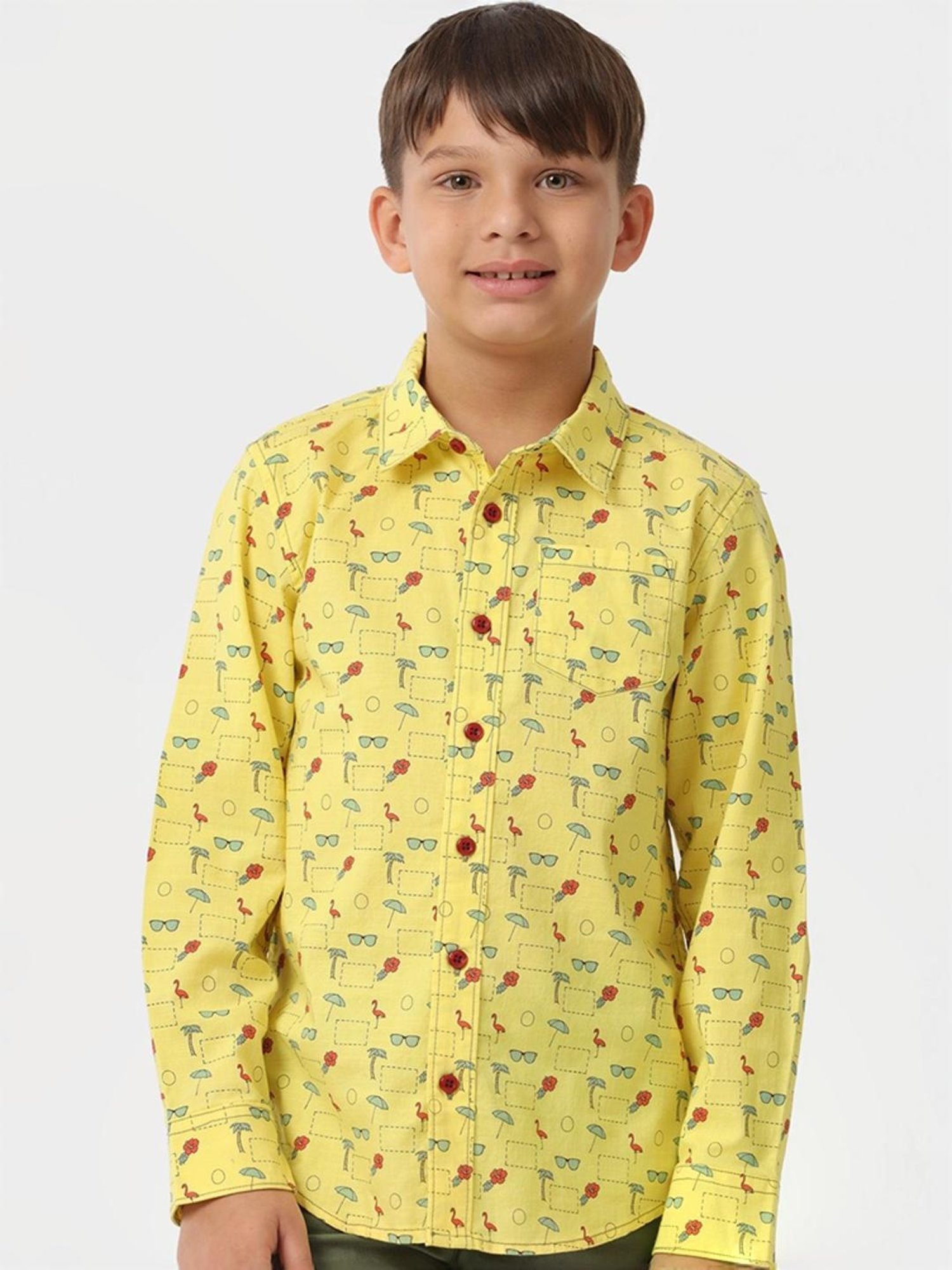 Kate & Oscar Kids Yellow Cotton Printed Full Sleeves Shirt