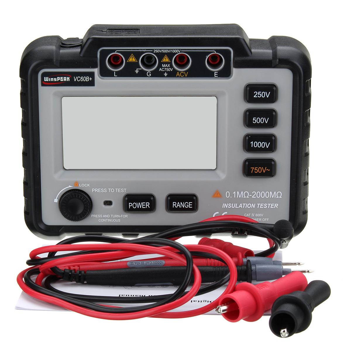 VC60B+ Digital Insulation Resistance Tester 250/500/1000V DC Lightweight Wide Range LCD Backlight Megger MegOhm Meter