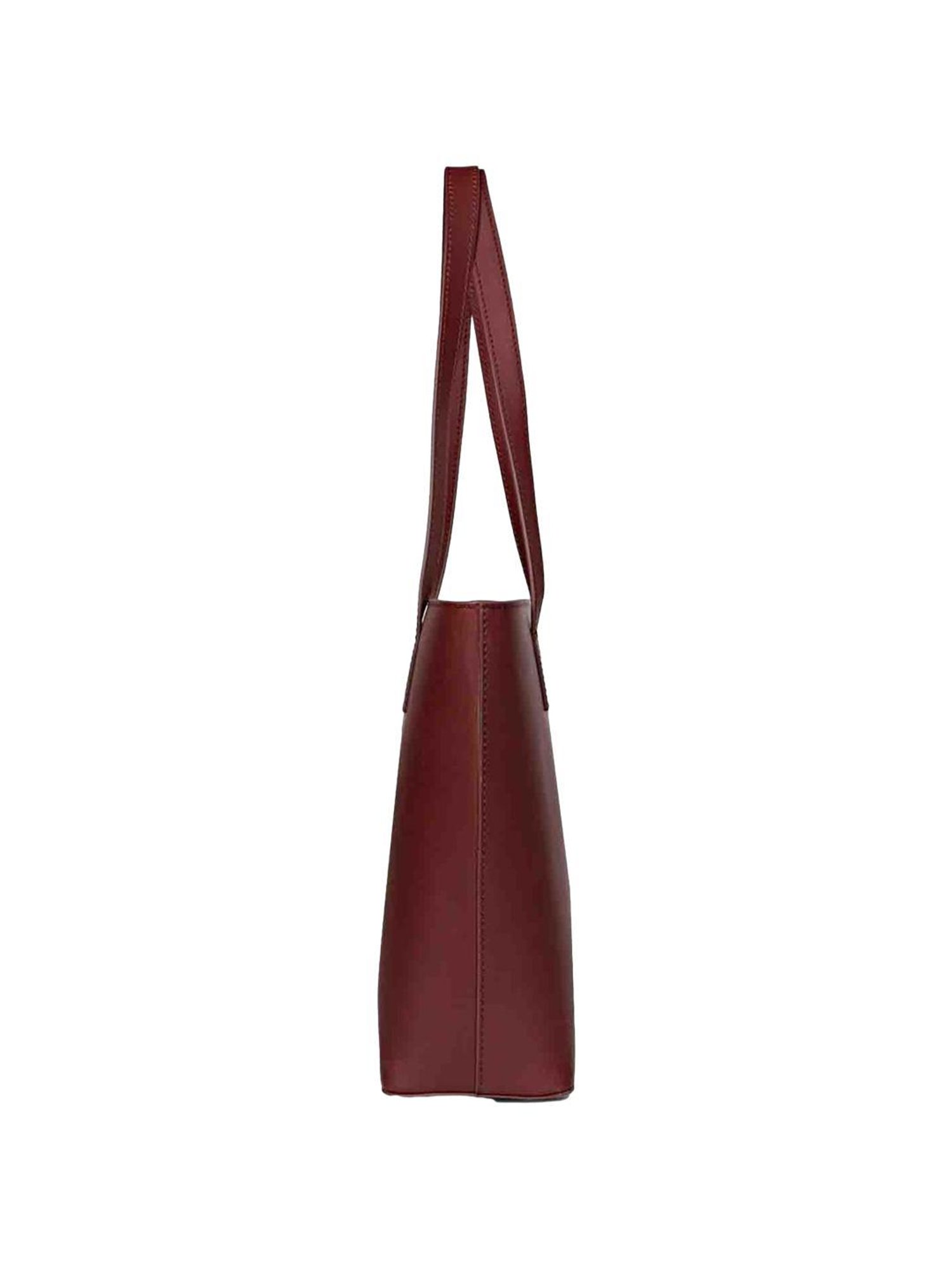Favore Burgundy Solid Medium Tote Handbag with Pouch