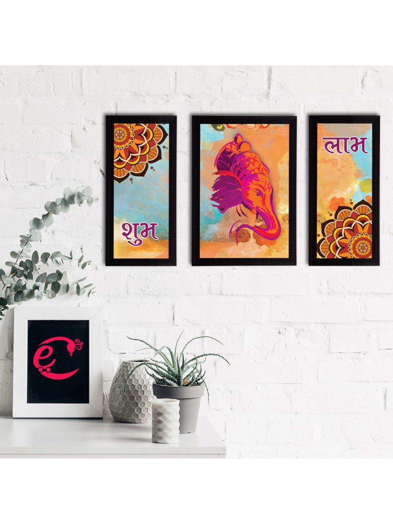 eCraftIndia Set of 3 Lord Ganesha Satin Matt Texture UV Art Painting