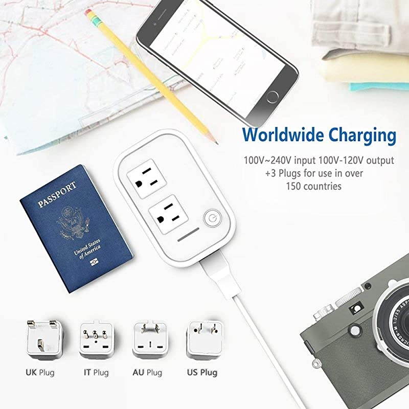 International Travel Adapter Power Step Down 220v to 110v Voltage Converter with 4port USB in UK European Italy Asia more than 150 Countries over the World