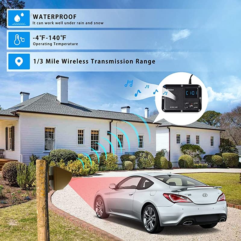 Driveway Alarm Wireless Outside 1800ft Range, Outdoor Motion Sensor & Detector Driveway Alert System with Rechargeable Battery/Weatherproof/Mute Mode(1&2-Brown)