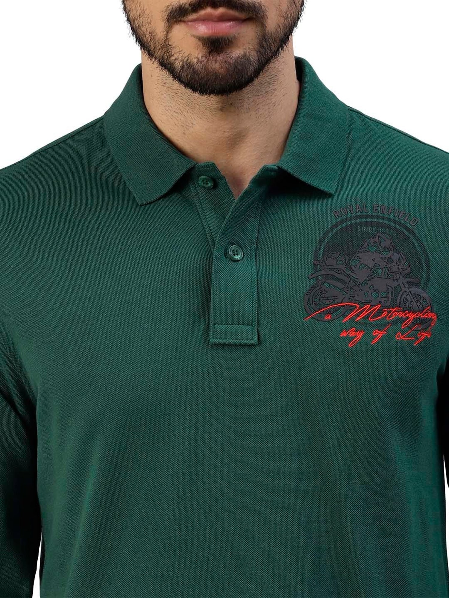 Royal Enfield Moto-venture Dark Green Regular Fit Printed Polo T-Shirt