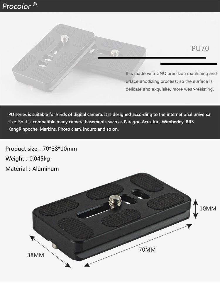 PU70 Quick Release Plate Mounting Plate Bracket for Benro B0 B1 B2 Camera Tripod